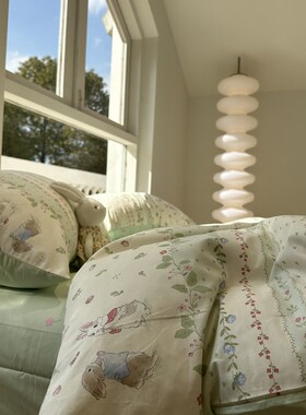 绿色田园花花小兔兔纯棉床上四件套1.5m1.8米少女全棉宿舍三件套