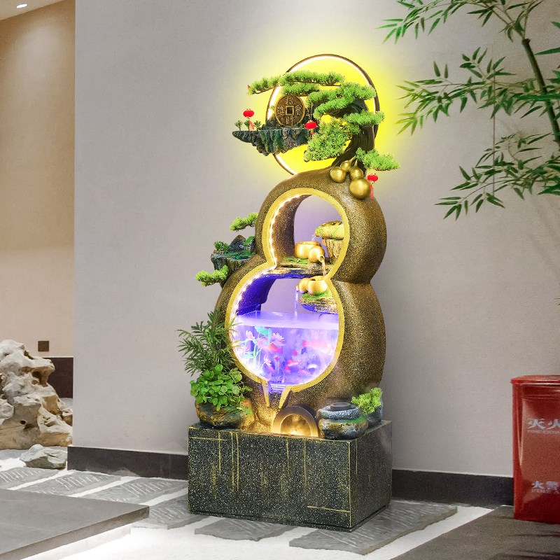 落地葫芦流水假山喷泉招财摆件家居景观客L厅装饰品办公室开业送