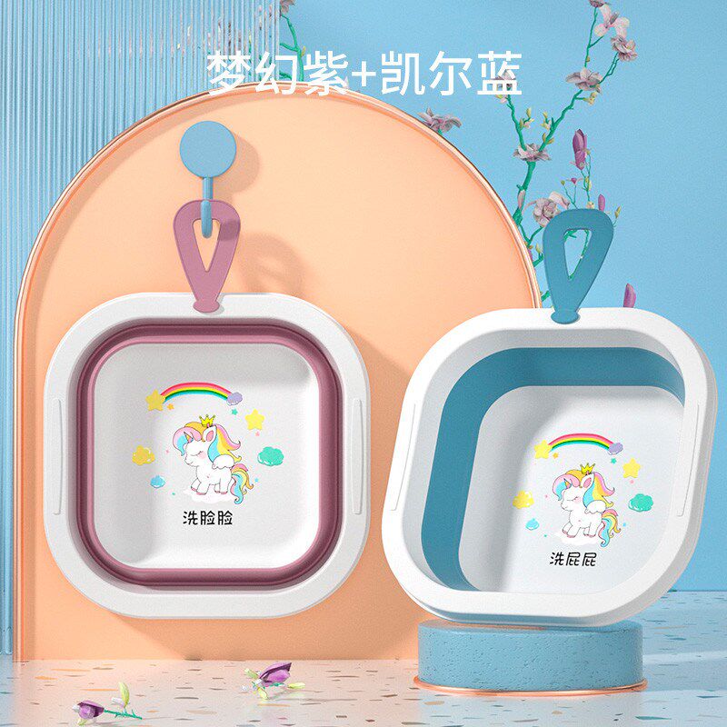 2个卡通3初生新生婴儿童用品可折叠洗脸盆装洗pp用宝宝小盆子新款