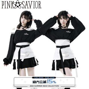 现货即发【标记审判】机能废土黑白设计感挂带露肩短打套装