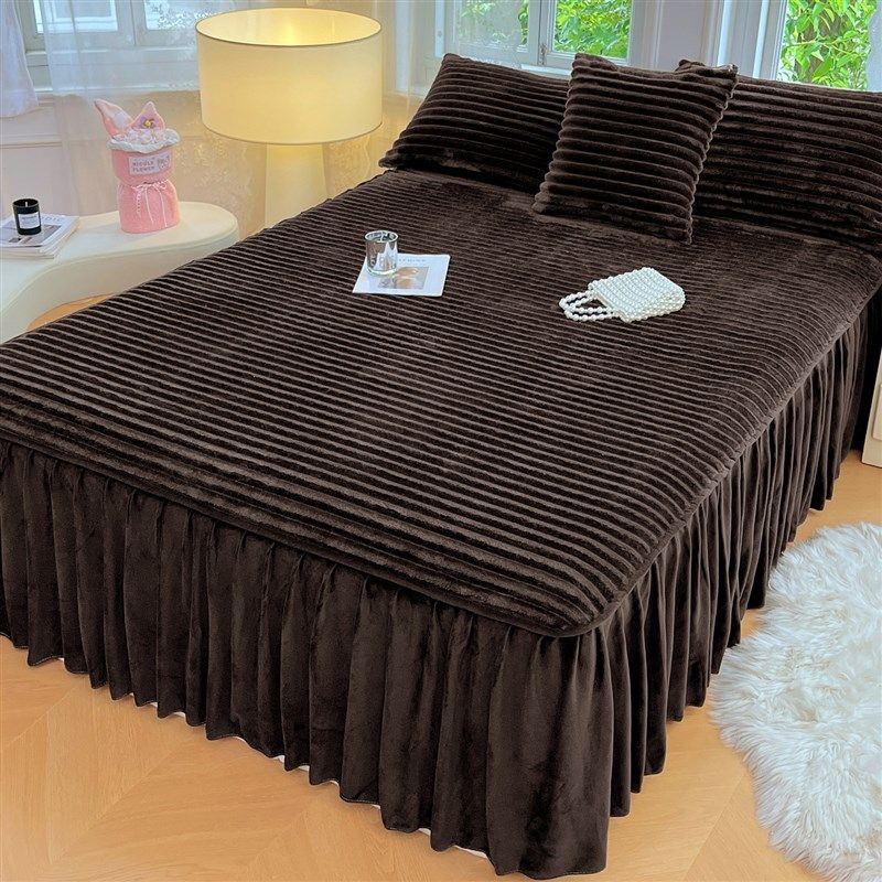 秋冬加绒纯色A类法莱绒床裙式床罩单件加厚保暖床单1.8x2.0床围群,床上用品,床裙,淘宝优惠券,粉丝福利购,淘宝优惠卷
