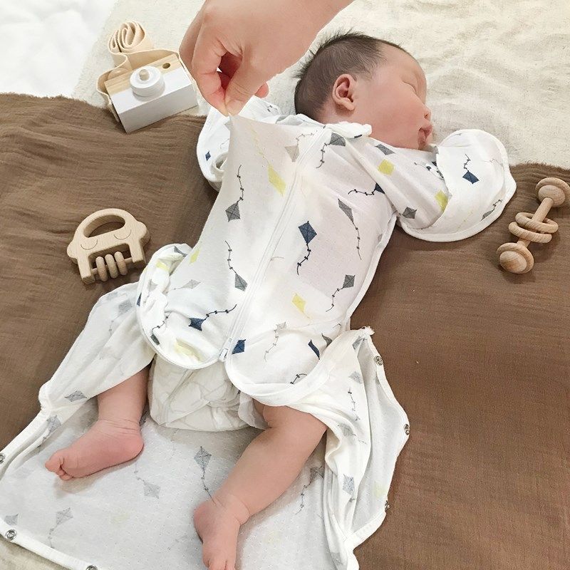 Mymini初生婴儿投降式睡袋夏季超薄满月三月防惊跳防踢被好换尿布