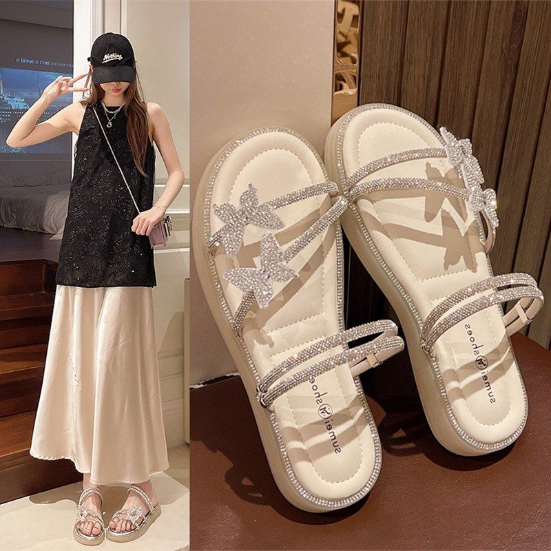 凉拖鞋女夏外穿2025新款网红绝美巨好看不累脚水钻软平底两穿凉鞋,女鞋,一字拖,淘宝优惠券,粉丝福利购,淘宝优惠卷