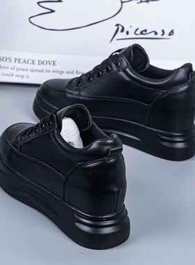 2021秋冬新款厚底松糕女鞋韩版百搭黑色内K增高8cm加绒小白鞋女棉