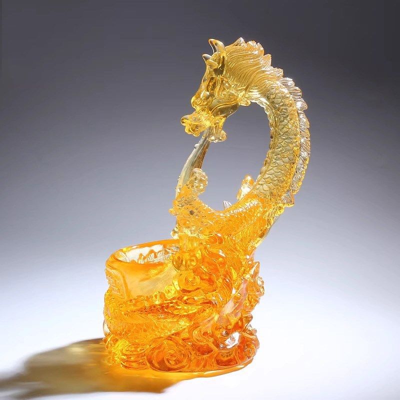 威弗列德客厅办公室玄关水晶装饰品开业礼琉璃龙形流水聚宝盆摆件,家居饰品,装饰摆件,淘宝优惠券,粉丝福利购,淘宝优惠卷