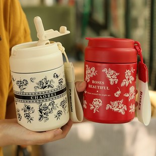 矮胖吸管保温杯女士高颜值2024新款学生水杯茶水分离高端精致杯子