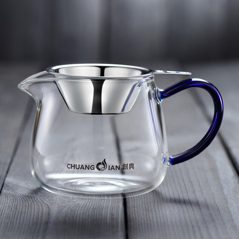 创典 玻璃公杯加厚耐热公t道杯大号滤茶杯304不锈钢茶漏分茶器套