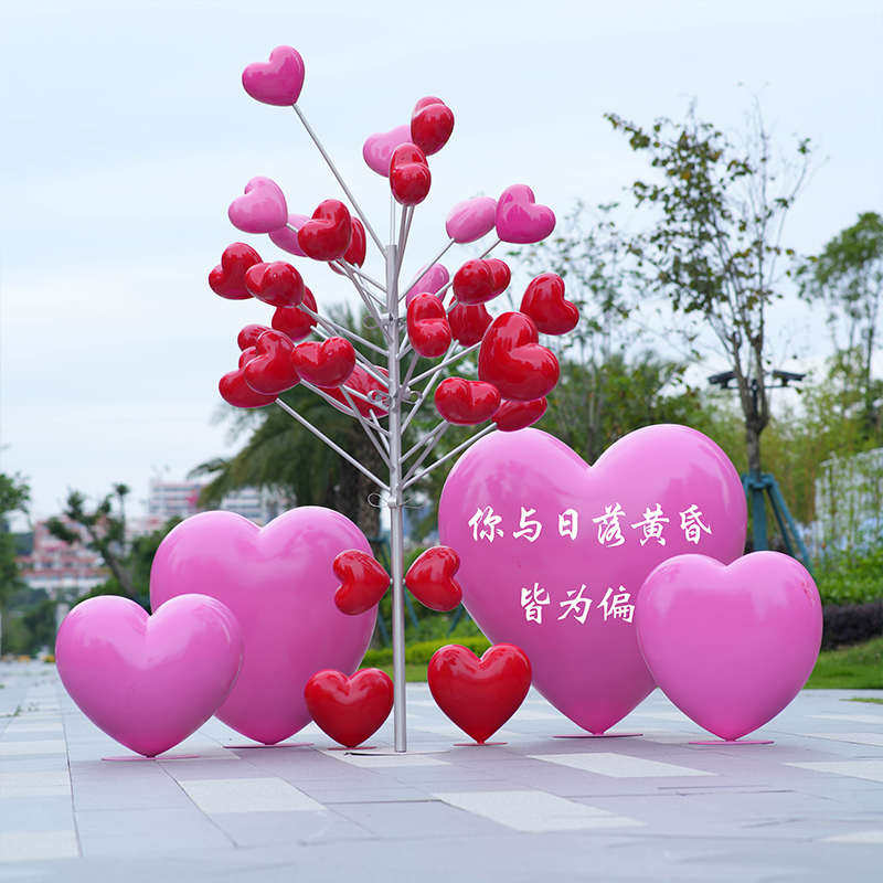爱心美红造型雕塑摆件糖果网商业街气球装饰婚礼陈拍照打卡玻璃钢