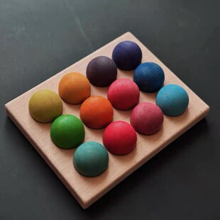 PEATOYS彩虹12粒木球手作浸染榉木托盘过家家玩具兼容眼影盘