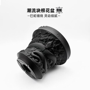 巳蛇年块根花盆仙j人球龙舌兰灵蛇3d打印潮流黑色大口径多肉植物