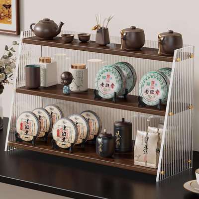 实木桌面置物架杯架杯子收纳咖啡杯双层放置架茶杯亚克力展示架字