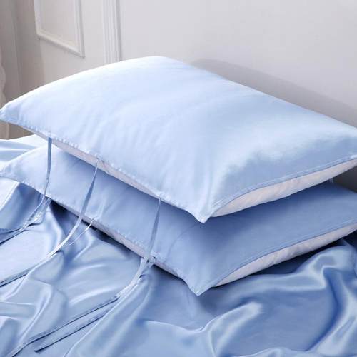 【6条系带加长款】真丝枕巾100桑蚕丝丝绸枕巾枕套 19姆米加厚