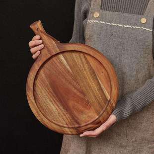 黑胡桃木披萨盘西餐厅就餐用实木托盘牛排餐盘早餐下午茶点心托盘