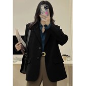 韩版 高级感黑色西装 外套女2023年春秋新款 宽松小个子西服粉色上衣