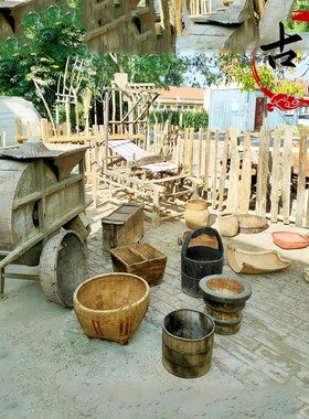 民俗老物件竹篮子小簸箕手工编织工具风箱织布机怀旧装饰道具摆件