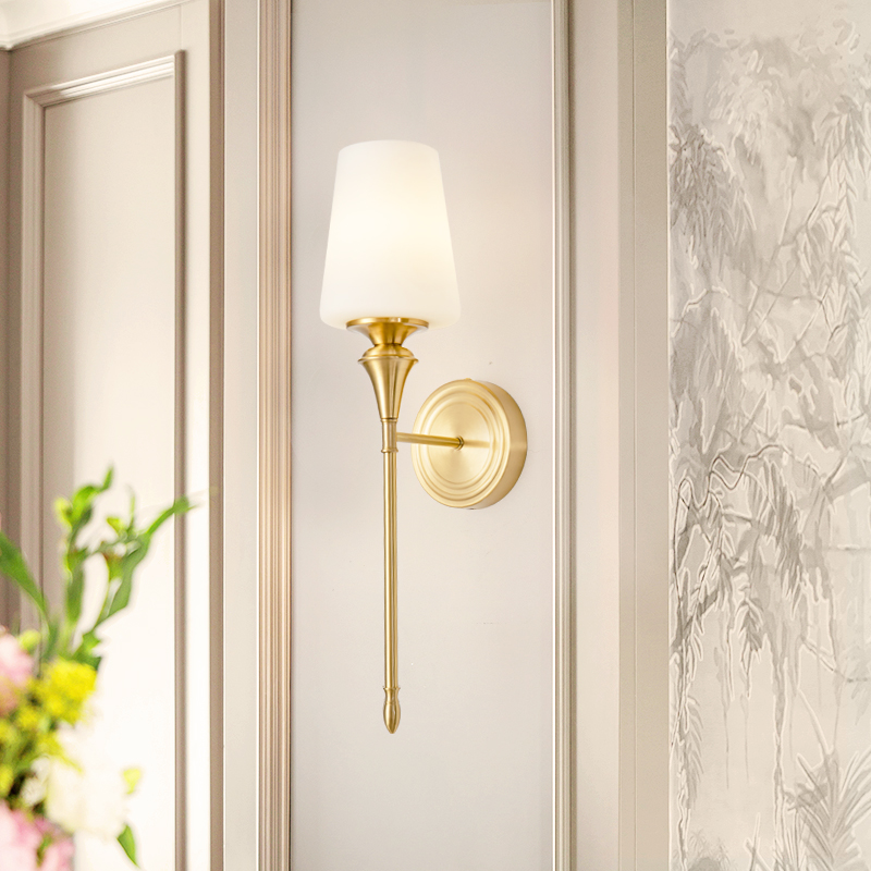 美式全铜壁灯客厅电视背景墙卧室床头灯楼梯过道长条极简主卧墙灯