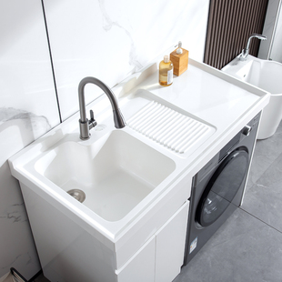 滚筒洗衣机柜组合人造石一体洗衣池带搓板石英石洗衣槽阳台柜定制