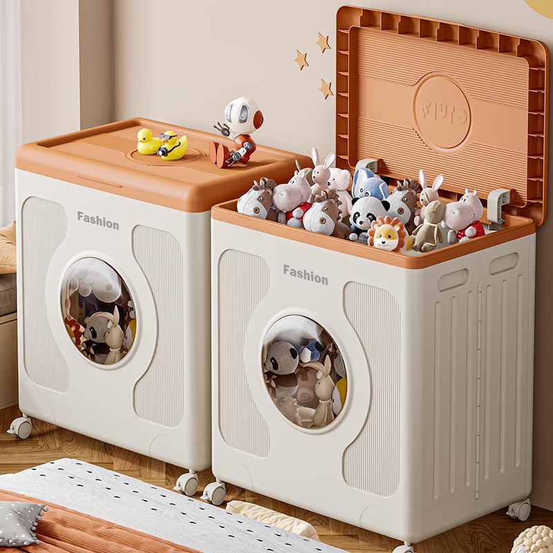 家用翻盖式可折叠大容量储物箱带滑轮玩具衣物收纳柜整理箱可移动