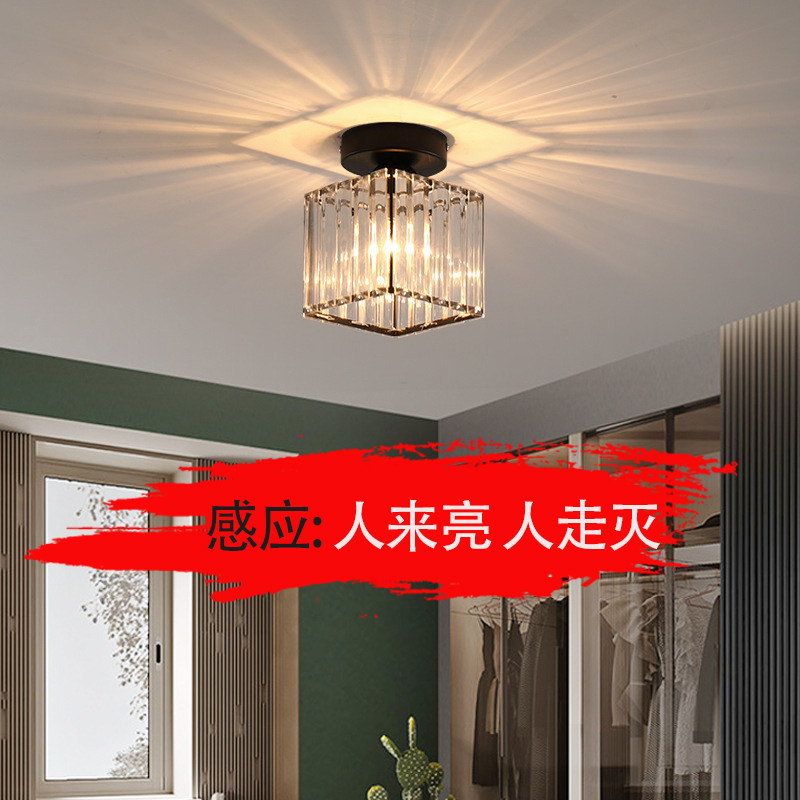 充电免布线过道走廊玄关人体感应声控水晶入户门厅欧式阳台吸顶灯图片