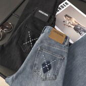 四面弹牛仔裤 女2025春季 新款 华子家 高腰显瘦九分直筒烟管裤 42489