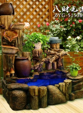 大型欧式木桩鱼池假山流水喷泉水景阳台摆设树脂田园工艺礼品摆件