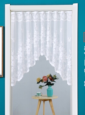 法式复古蕾丝门帘卧室白色纱帘半帘窗帘透光纱风水帘拱形门洞穿杆