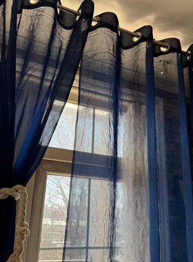 简约纯色成品窗帘飘窗阳台纯色藏蓝色素色小窗帘门帘装饰窗纱帘