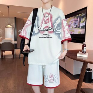 夏季冰丝短袖短裤男孩初中生速干半袖t恤青少年大童帅气运动套装