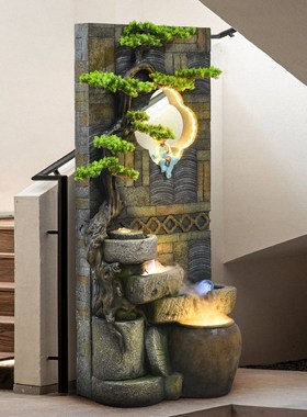 新中式假山流水屏风水幕墙循环水庭院景观办公室客厅水景装饰摆件