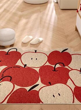 新年红色丝圈入户地垫耶诞苹安果气氛门垫防滑刮泥蹭土脚垫可裁剪