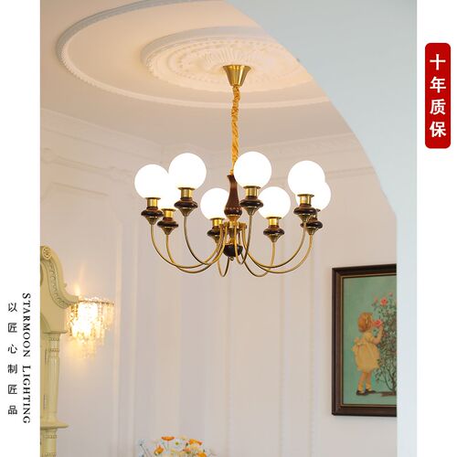 法式复古客厅吊灯大厅中古实木美式田园高级魔豆咖啡厅卧室餐厅灯