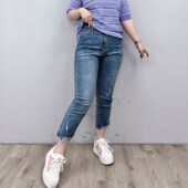 薄款 子显瘦裤 大码 夏季 弹力牛仔裤 女士宽松胖MM裤 脚磨破九分哈伦裤