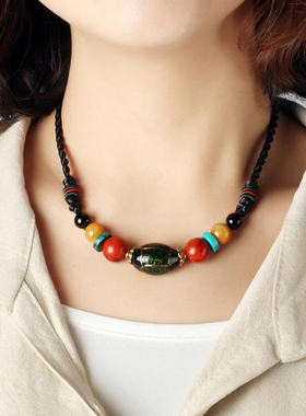 民族风饰品短款项链锁骨链女特色琉璃百搭颈链复古百搭优雅女人味