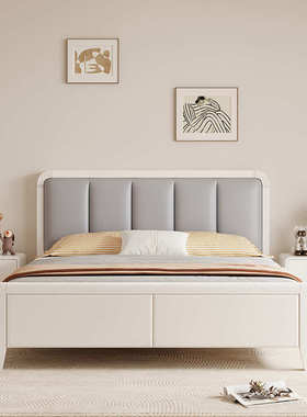 北欧实木床主卧1j.8米双人婚床高箱储物现代简约白色奶油风单人床