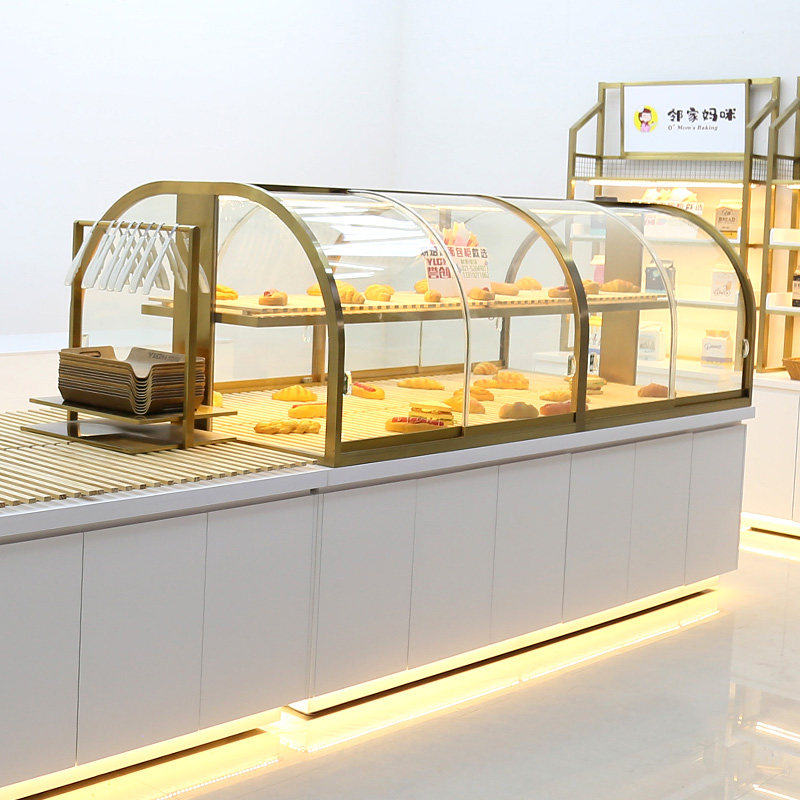 新款面包柜弧形展示柜玻璃商用边柜蛋糕店展示架子烘培柜台实木中