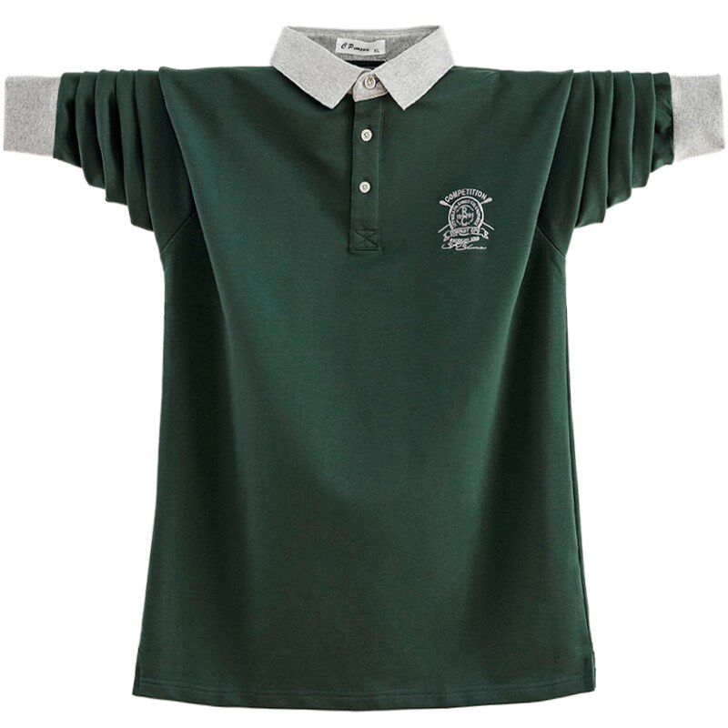 春装新款特大码衬衫领纯棉肥佬T恤POLIO男士加肥加大宽松长袖体恤