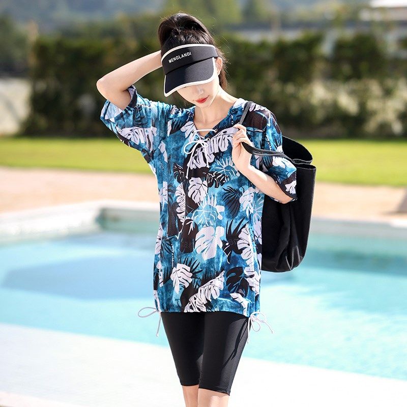 泡温泉泳衣女冬天高级感分体大码微胖海边度假三件套中裤女士泳装