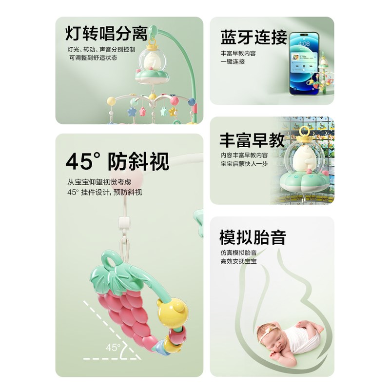 婴儿床头摇铃旋转新生儿玩具 悬挂式益智床铃宝宝幼儿车挂件3个月