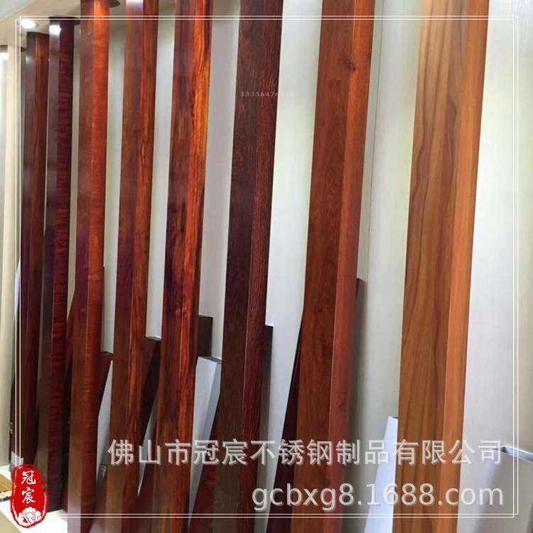 茶楼客栈景区木纹铝合金栏杆 木纹色不锈钢护栏扶手面管