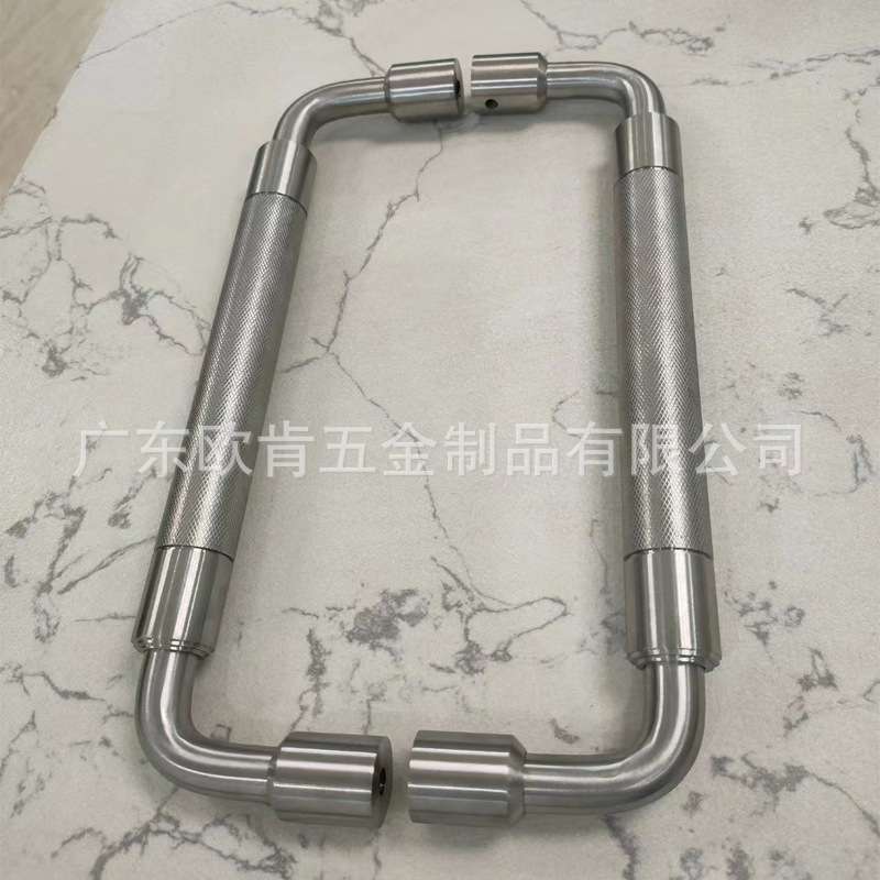 广东欧肯五金304 316优质不锈钢金属滚花工艺出口品质玻璃门拉手