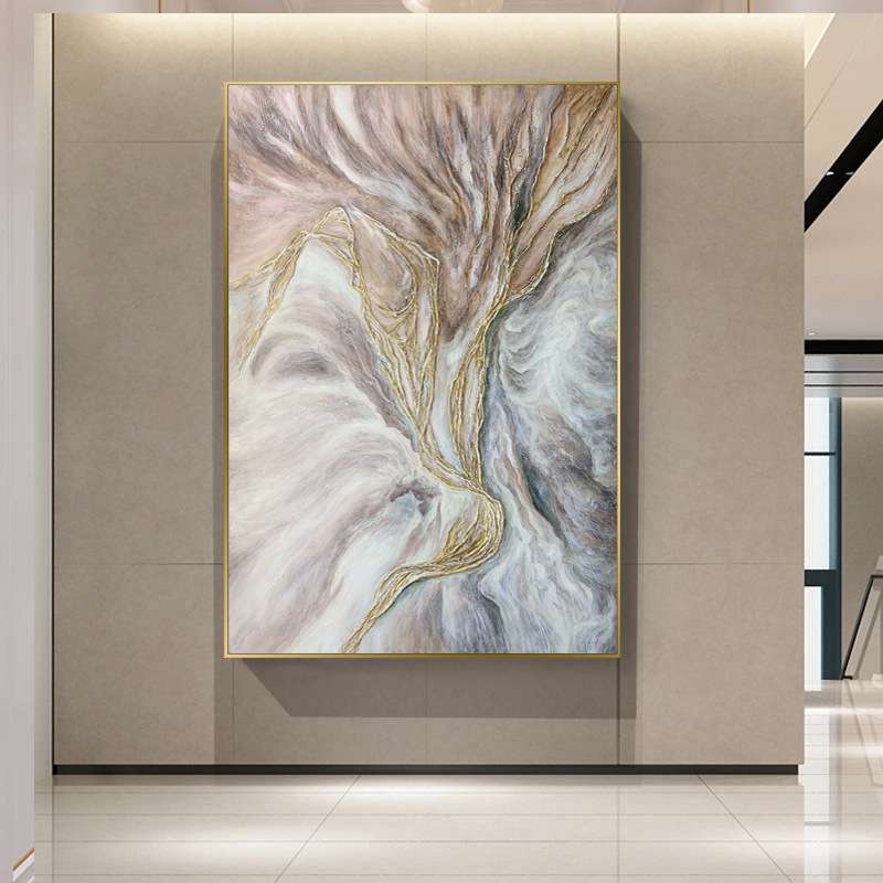大芬纯手绘油画金箔肌理画现代客厅玄关过道装饰画简约抽象挂画