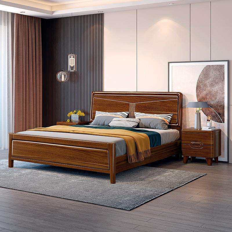 新中式实木床主卧室双人床现代简约高箱储物高档婚床乌金木床