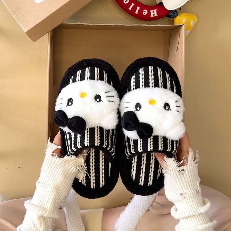 时尚卡通可爱小猫毛毛棉拖女厚底