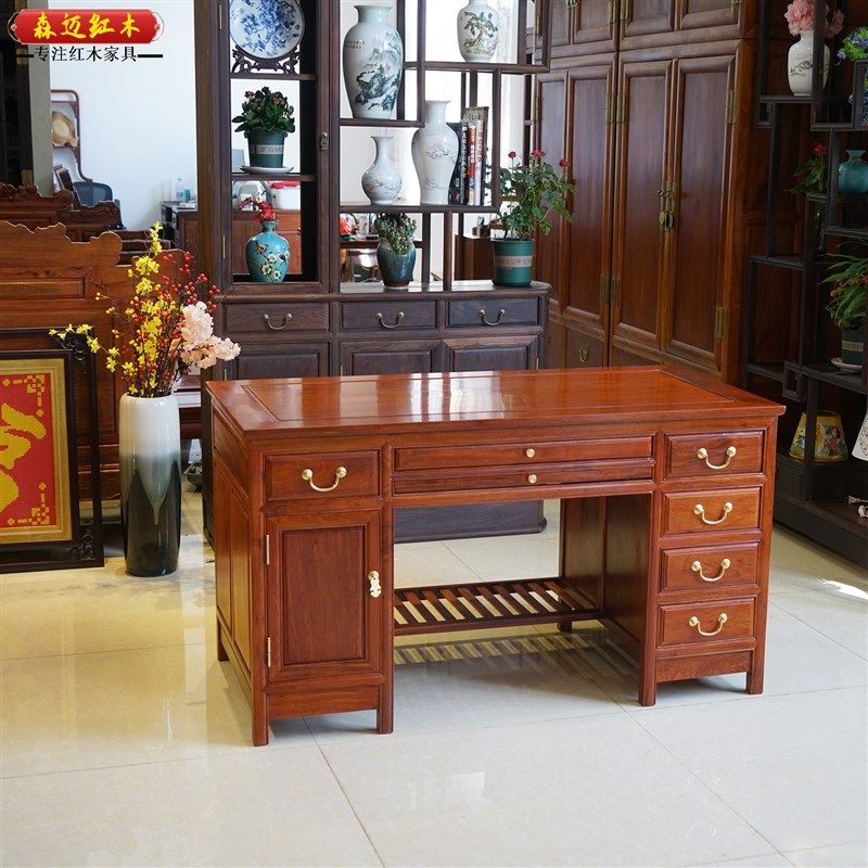 缅甸花梨红木电脑桌大果紫檀办公桌加厚独板全榫卯结构学生书桌,住宅家具,红木书桌,淘宝优惠券,粉丝福利购,淘宝优惠卷