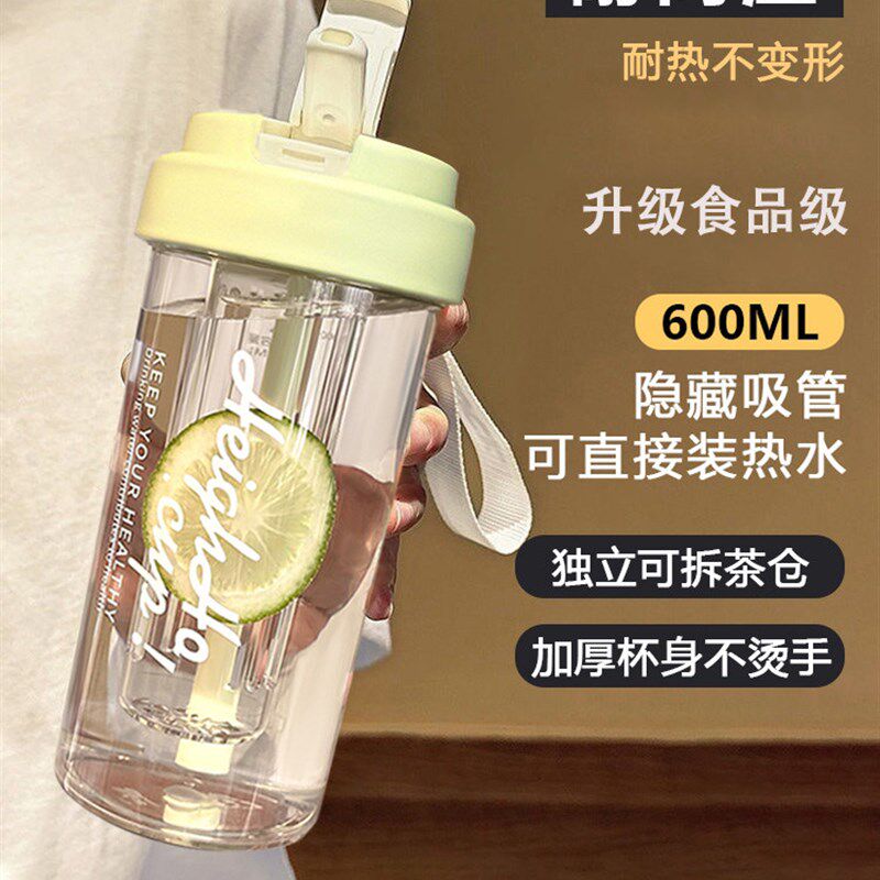 水杯2025新款女生高颜s值随身杯子透明大容量便携吸管杯夏天刻度