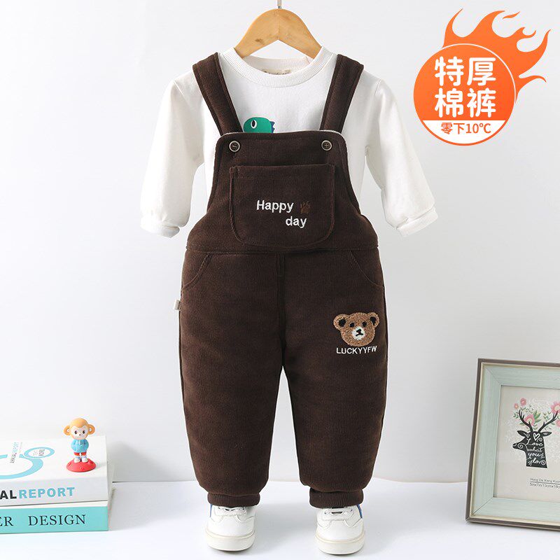 宝宝背带棉裤冬夹棉男童儿童外穿一岁幼J儿男宝婴儿背带裤冬季加
