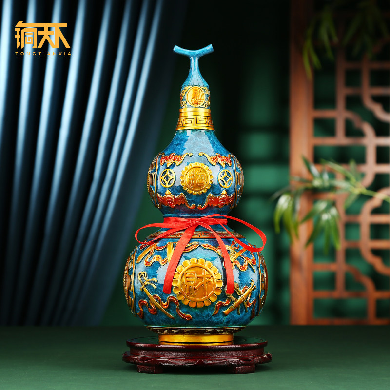 彩铜葫芦摆件开盖葫芦空心铜八卦葫芦乔J迁新居客厅酒柜装饰品摆