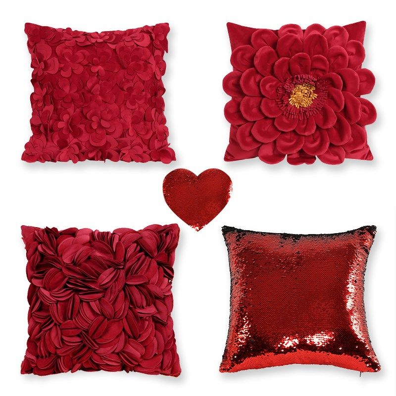 亮片爱心立体红色花朵抱枕套婚庆客厅沙发卧室床头护腰大靠垫含芯,居家布艺,靠垫/抱枕,淘宝优惠券,粉丝福利购,淘宝优惠卷