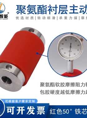 聚氨酯红色50度包l胶主动轮配轴套静音耐磨耐高温裁线轮滚筒动力