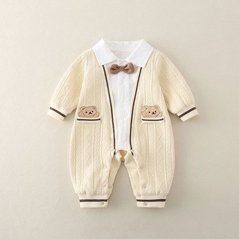 ins韩版婴儿春装男宝宝20v25新款双层爬爬服婴幼儿连体衣春秋外穿